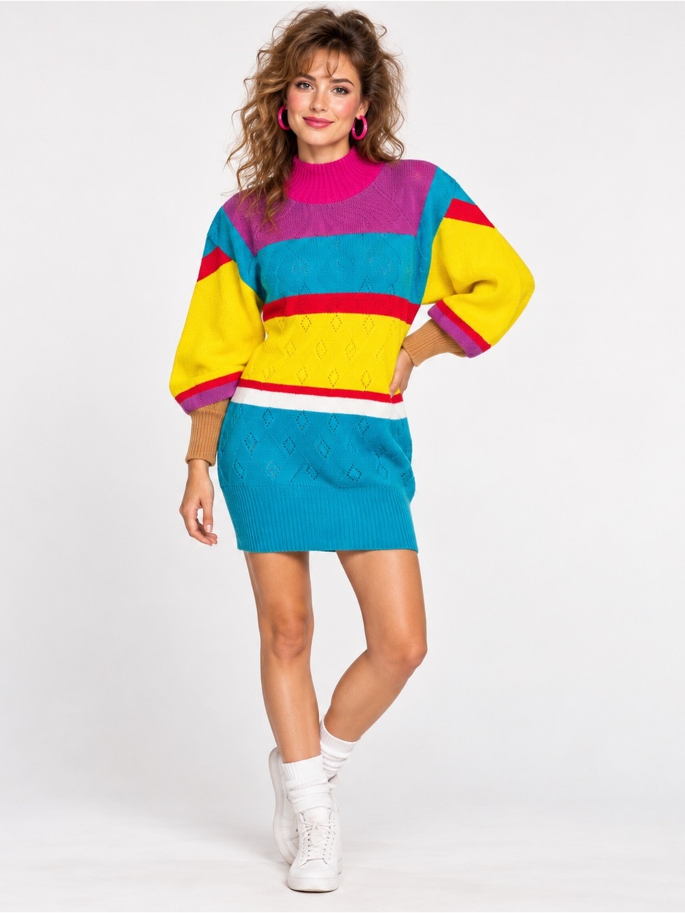 Vtg Ogilvys Sweater Dress Womens Small Colourful Knit Long Sleeve Made in Italy